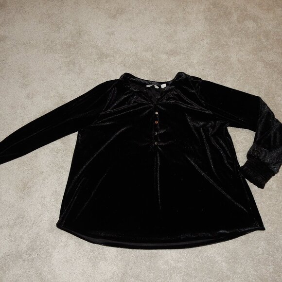 Caffe Marrakesh stretch black velvet blouse women's L long sleeve goth witchy - Picture 1 of 5